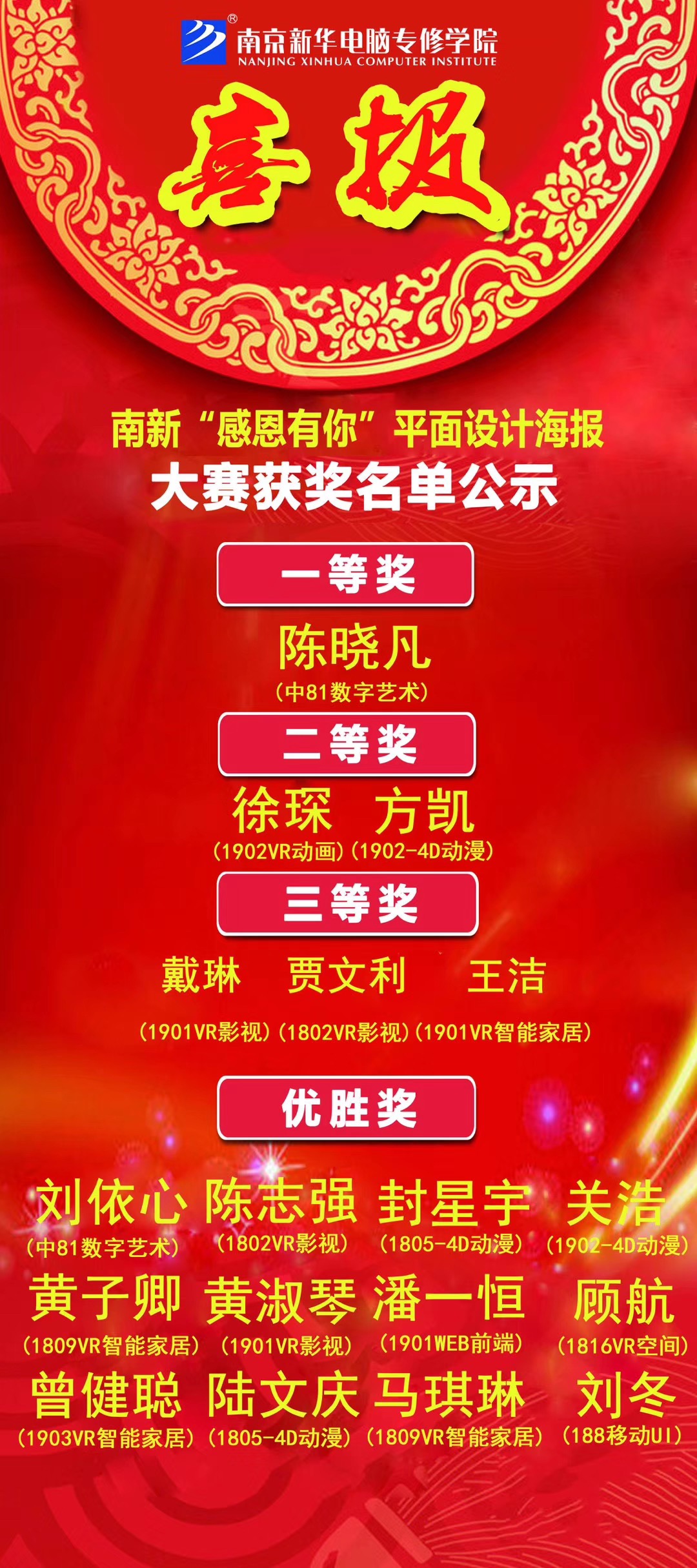 咻！前方為您發(fā)來南京新華“感恩有你”平面海報(bào)設(shè)計(jì)大賽的獲獎(jiǎng)捷報(bào)啦！